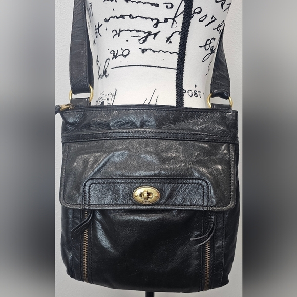 Fossil Stanton Black Pebbled Leather Traveler Large Organizer Crossbody Bag - Picture 2 of 16